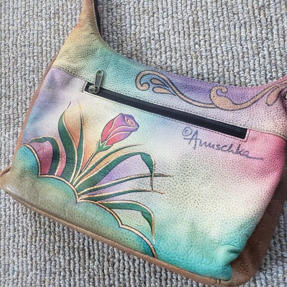 Anuschka Hobo Shoulder Bag w/ Wallet Hand Painted Leather Purse Butterfly - Picture 4 of 14